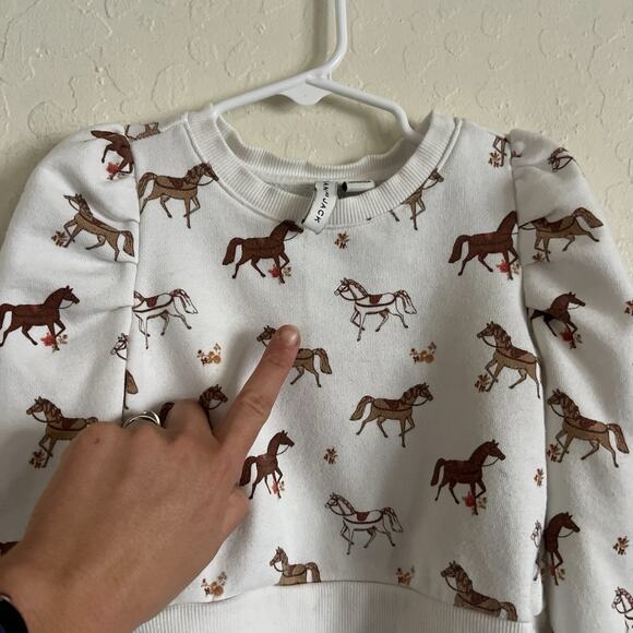 Janie And Jack Girls Horse Novelty Print Puff Sleeve Crewneck Sweatshirt 4 Ivory - Picture 9 of 9